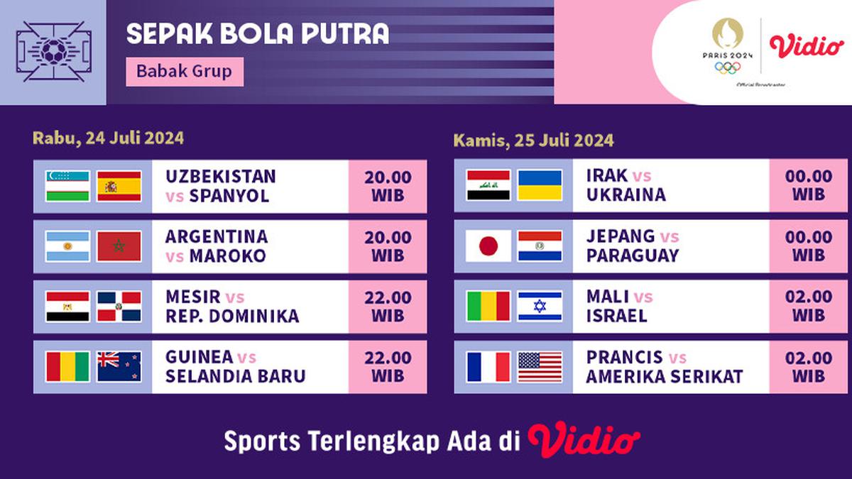 Jadwal Siaran Langsung Sepak Bola Olimpiade Paris 2024 di Vidio: Uzbekistan vs Spanyol